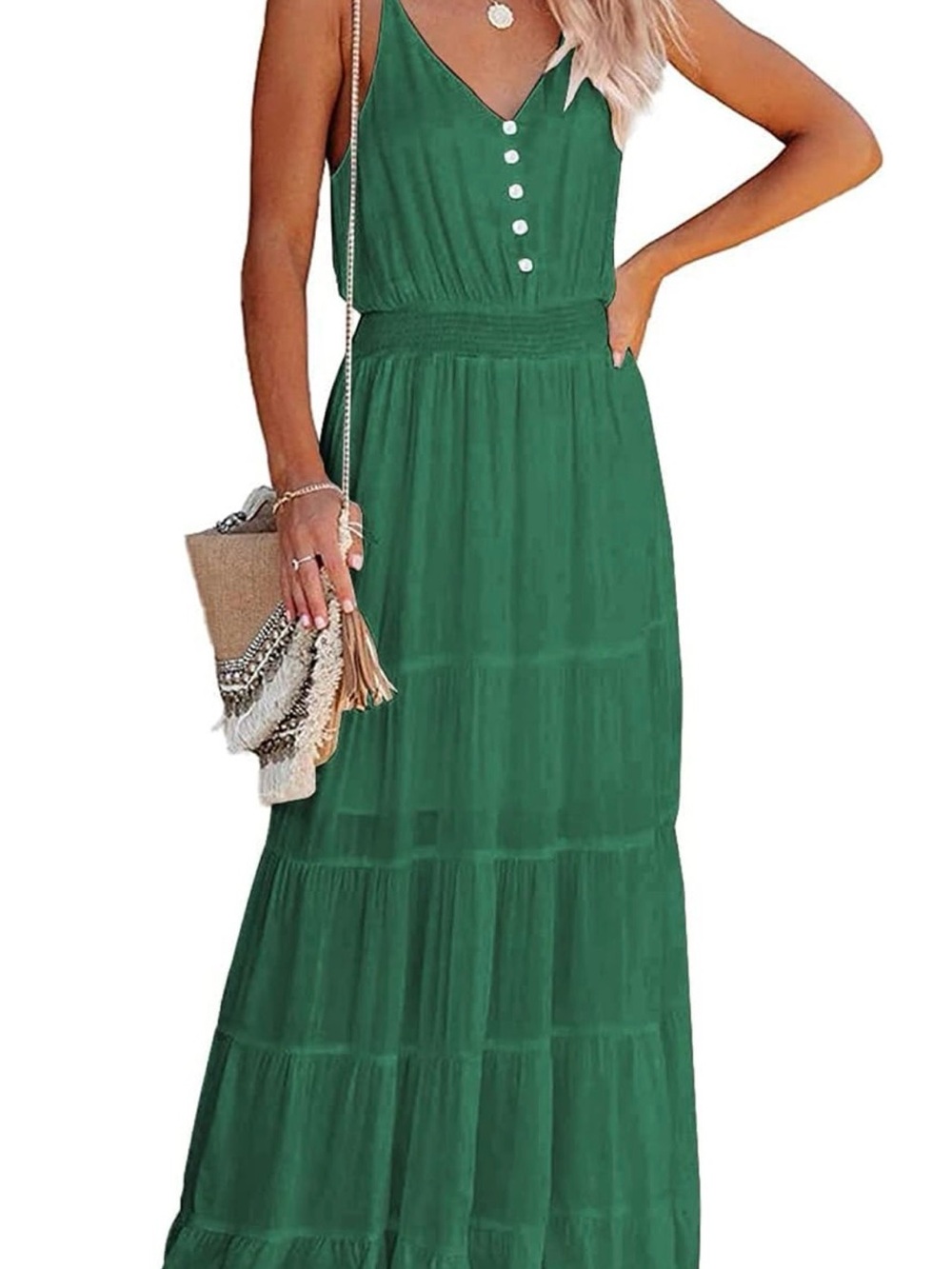 Women’s Green Sleeveless V-Neck Maxi Dress